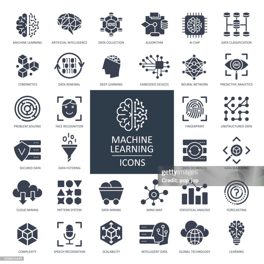 Machine Learning Glyph Icons - Vector