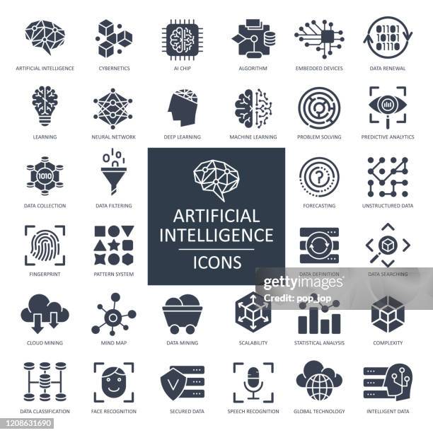 artificial intelligence glyph icons - vector - artificial intelligence logo stock illustrations