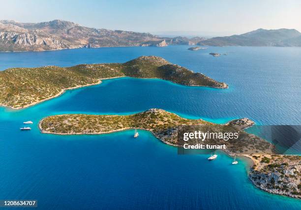 islands, mediterranean coast, turkey - greece aerial stock pictures, royalty-free photos & images