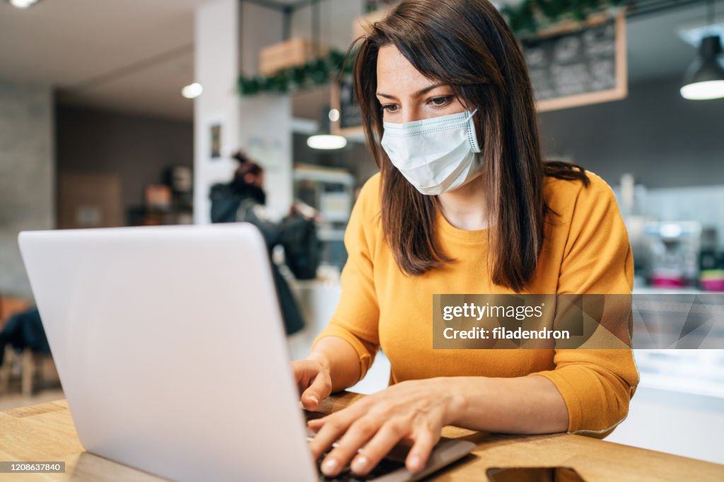 Woman with face protective mask