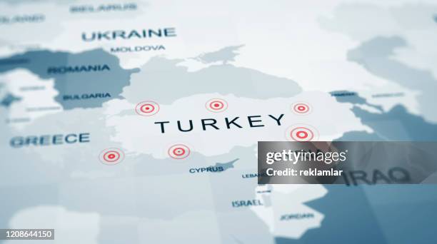 stockillustraties, clipart, cartoons en iconen met turkije aardbeving centra op de kaart - turkije