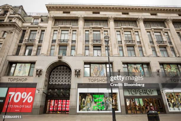 Closed branch of Topshop, operated by Arcadia Group Ltd., stands on Oxford Street in central London, U.K., on Monday, March. 30, 2020. With Britain...