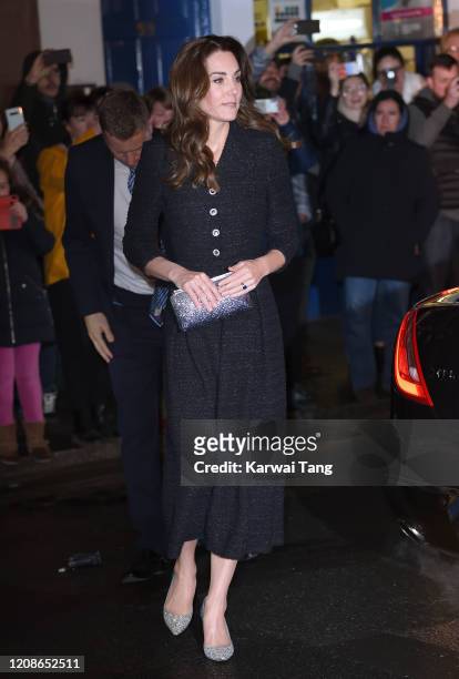 Catherine, Duchess of Cambridge accompanied by Prince William, Duke of Cambridge attends a charity performance of "Dear Evan Hansen" in aid of The...