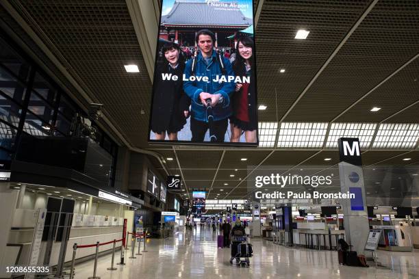 Quiet scenes at Narita International Airport on March 26, 2020 in Tokyo, Japan. Narita is one of Asias largest and busiest airports, travel...