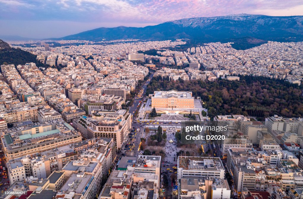 Athens downtown Syntagma square at dusk