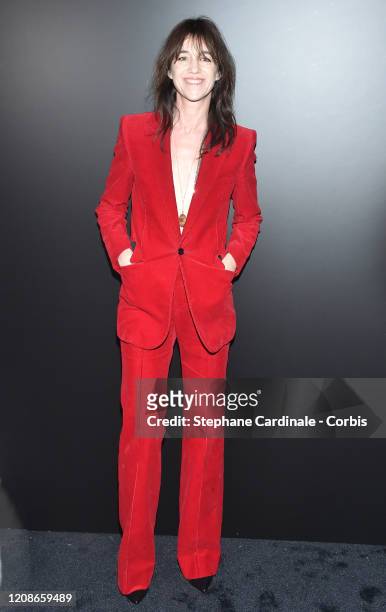 Charlotte Gainsbourg attends the Saint Laurent show as part of the Paris Fashion Week Womenswear Fall/Winter 2020/2021 on February 25, 2020 in Paris,...