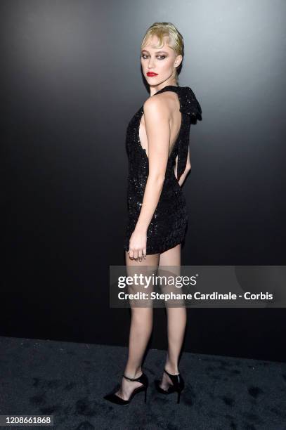 Maika Monroe attends the Saint Laurent show as part of the Paris Fashion Week Womenswear Fall/Winter 2020/2021 on February 25, 2020 in Paris, France.