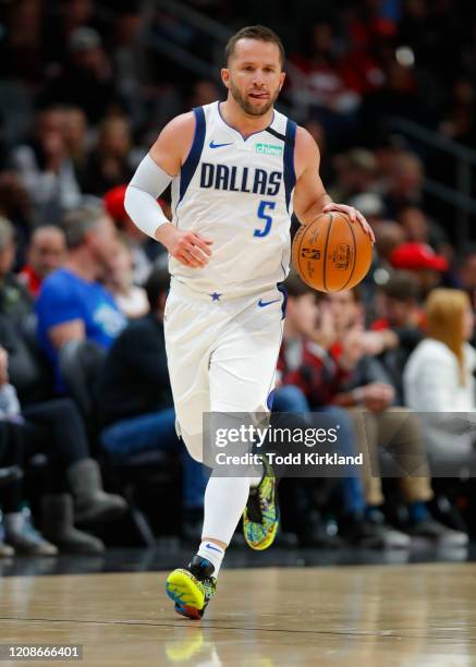 Barea of the Dallas Mavericks controls the ball during the first half of an NBA game against the Atlanta Hawks at State Farm Arena on February 22,...