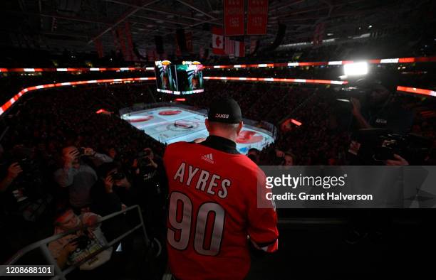 Dave Ayres sounds the warning siren during the game between the Dallas Stars and Carolina Hurricanes at at PNC Arena on February 25, 2020 in Raleigh,...