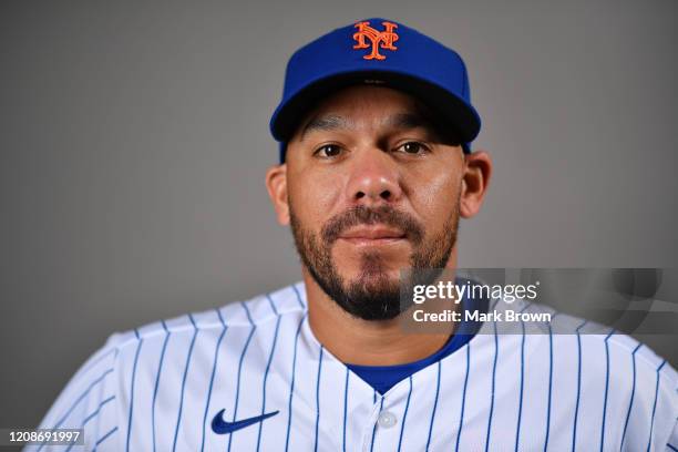 Rene Rivera of the New York Mets poses for a photo during Photo Day at Clover Park on February 20, 2020 in Port St. Lucie, Florida.