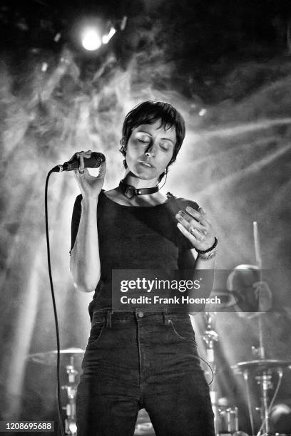 Singer Channy Leaneagh of the American band Polica performs live on stage during a concert at the Columbia Theater on February 25, 2020 in Berlin,...