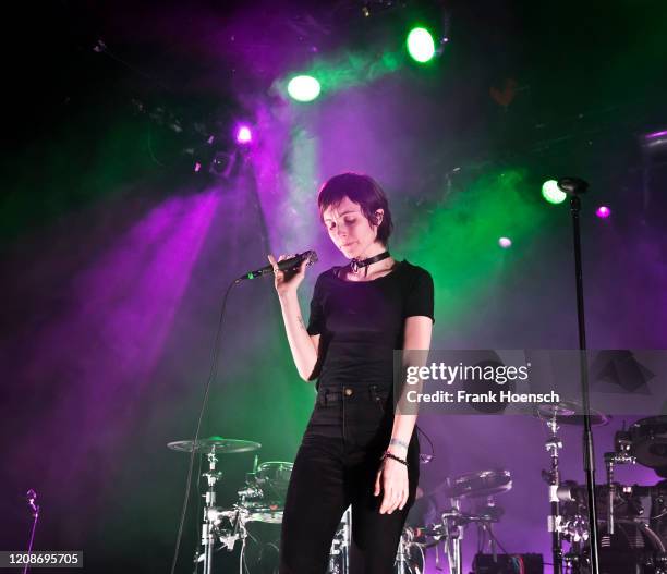 Singer Channy Leaneagh of the American band Polica performs live on stage during a concert at the Columbia Theater on February 25, 2020 in Berlin,...