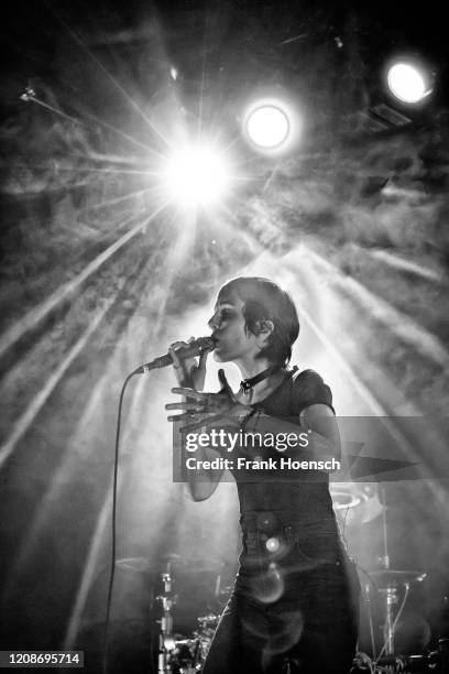 Singer Channy Leaneagh of the American band Polica performs live on stage during a concert at the Columbia Theater on February 25, 2020 in Berlin,...