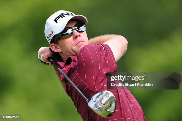 Marty Jertson hits a shot during the first round of the 93rd PGA Championship at the Atlanta Athletic Club on August 11, 2011 in Johns Creek, Georgia.