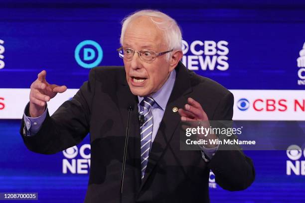 Democratic presidential candidate Sen. Bernie Sanders speaks during the Democratic presidential primary debate at the Charleston Gaillard Center on...