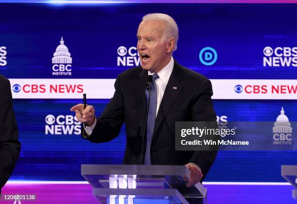 Democratic presidential candidate former Vice President Joe Biden speaks during the Democratic presidential primary debate at the Charleston Gaillard...