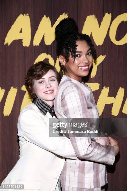 Sophia Lillis and Sofia Bryant attend Netflix's "I Am Not Okay With This" Photocall at The London West Hollywood on February 25, 2020 in West...