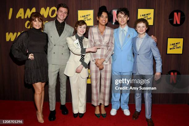 Kathleen Rose Perkins, Richard Ellis, Sophia Lillis, Sofia Bryant, Wyatt Oleff and Aidan Wojtak-Hissong attend Netflix's "I Am Not Okay With This"...