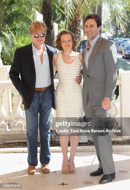 Robert Redford, Elisabeth Moss and Jon Hamm attend Sundance Channel photocall at the Carlton Hotel on October 6, 2010 in Cannes, France.