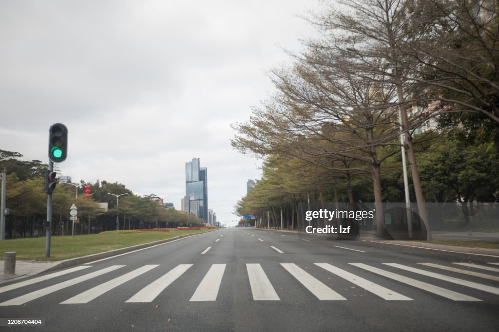 Empty street during the outbreak of Novel Coronavirus in Shenzhen city,China