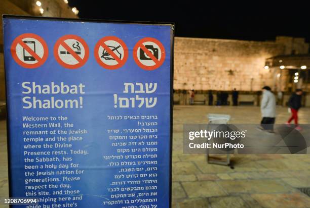 Warning message at the entrance to the Western Wall in the Old City of Jerusalem. On Wednesday, March 11 in Jerusalem, Israel.