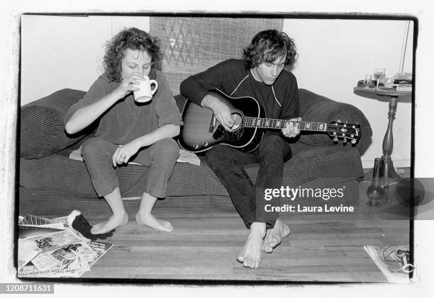 Kendra Smith and David Roback of the Los Angeles based rock group Opal drink coffee in photographer Laura Levine's Chinatown apartment in 1983 in New...