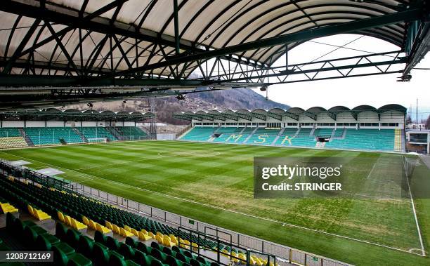 This undated picture taken in the year 2016 shows the stadium of seven-time Slovakian football league champions MSK Zilina in Zilina, Slovakia. - MSK...