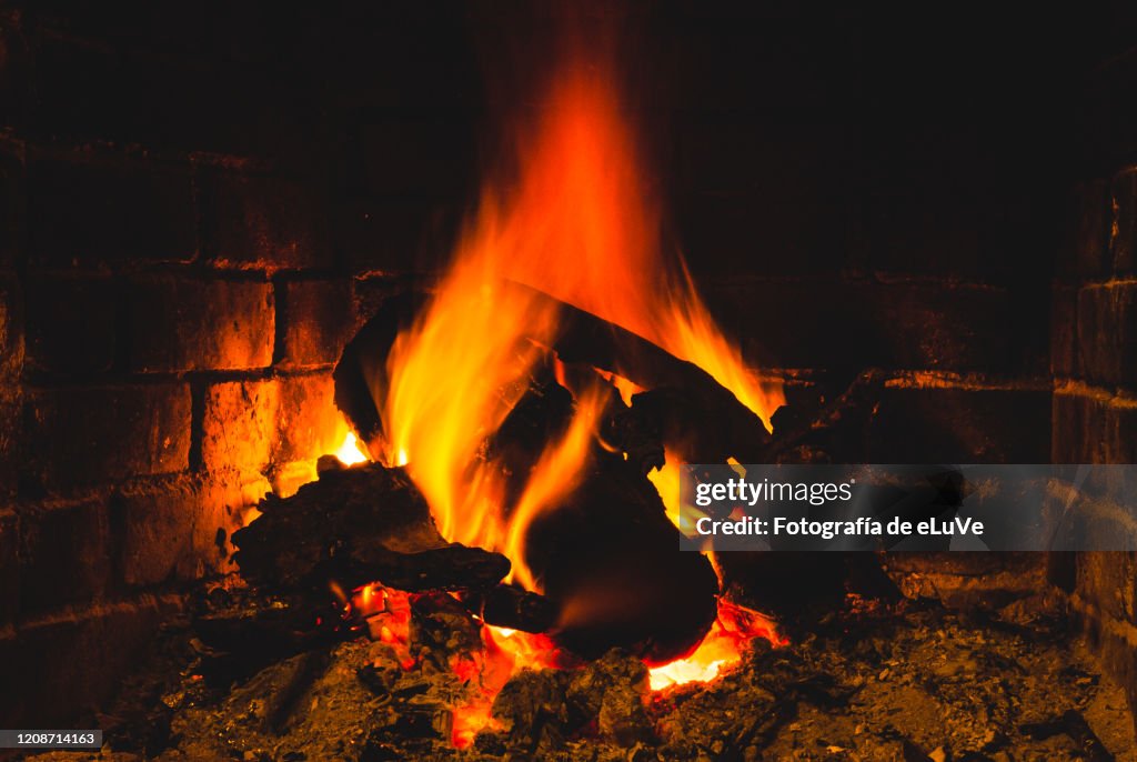 Burning Firewood In Fireplace