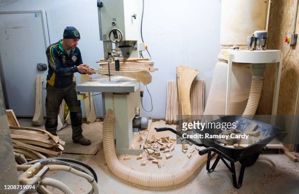 Kilkenny , Ireland - 31 March 2020; Stephen Dowling shapes the hurl with a bandsaw during a feature on The Star Hurley in Jenkinstown, Kilkenny.
