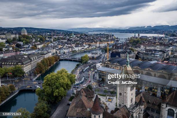 drone photo aerial view of zurich city - zurich museum stock pictures, royalty-free photos & images