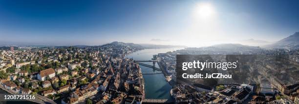 vista aerea del centro storico di lucerna panoramica - luzern foto e immagini stock