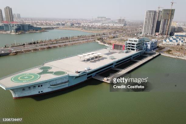 Aerial photos of the giant Shanzhai building "aircraft carrier". Binzhou, Shandong Province, China, March 11, 2020. Based on the aircraft carrier...