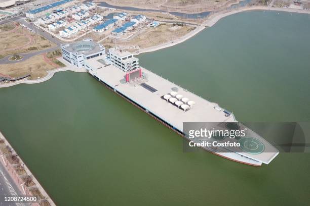 Aerial photos of the giant Shanzhai building "aircraft carrier". Binzhou, Shandong Province, China, March 11, 2020. Based on the aircraft carrier...