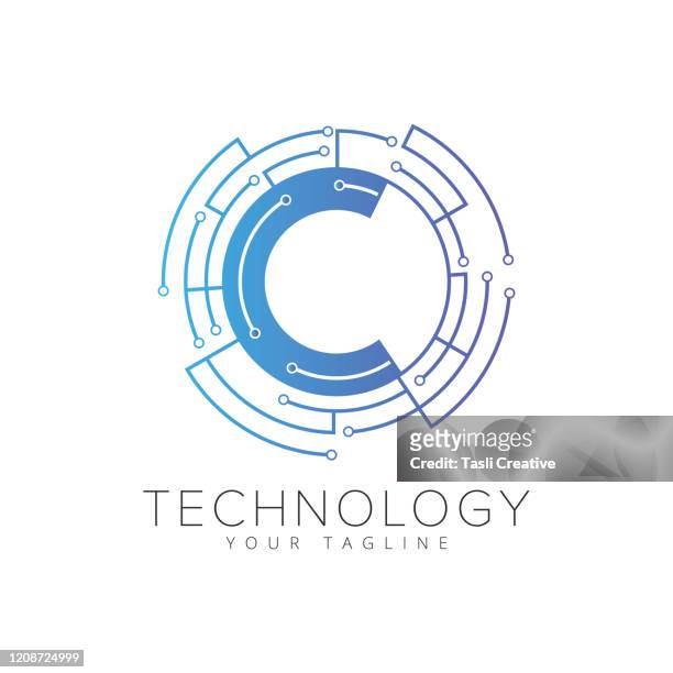 tech  c letter design template. vector technology icon design - outer space logo stock illustrations