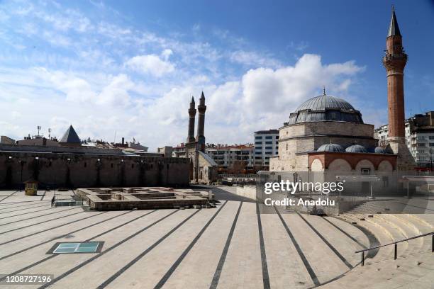 Photo shows the historical city square empty after authorities urged citizens to stay home due to the coronavirus pandemic in Sivas, Turkey on March...