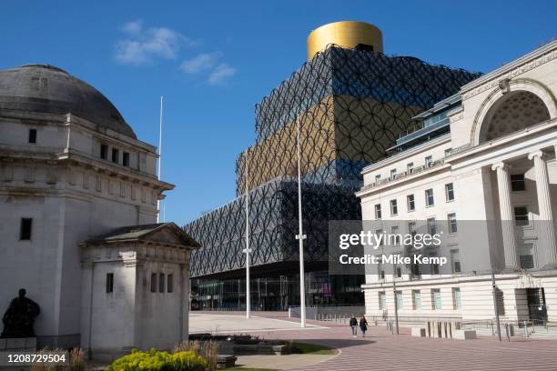 Centenary Square and the Library of Birmingham in Birmingham city centre is virtually deserted due to the Coronavirus outbreak on 31st March 2020 in...