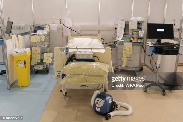 Medical equipment is labelled and prepared for use by NHS staff at the ExCel centre which is being made into the temporary NHS Nightingale hospital,...