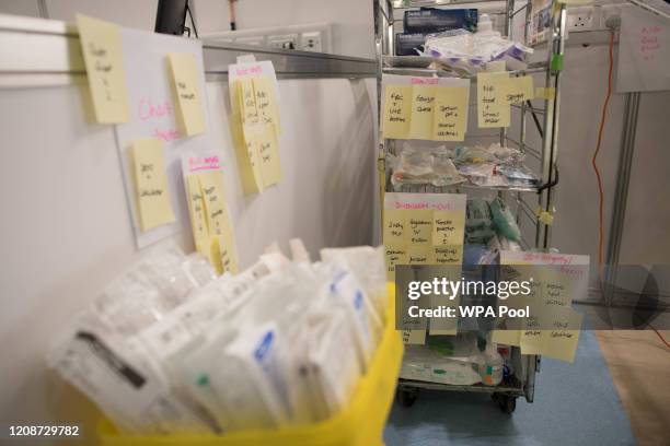 Medical equipment is labelled and prepared for use by NHS staff at the ExCel centre which is being made into the temporary NHS Nightingale hospital,...