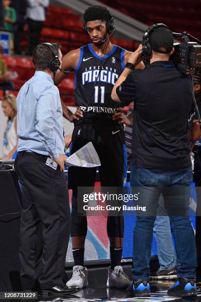Amile Jefferson of the Lakeland Magic is interviewed on the court after the game against the Fort Wayne Mad Ants on December 10, 2019 at RP Funding...