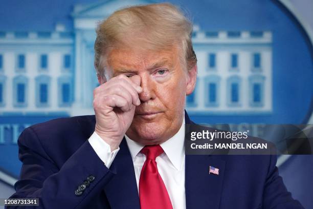 President Donald Trump speaks during the daily briefing on the novel coronavirus, COVID-19, in the Brady Briefing Room at the White House on March 31...