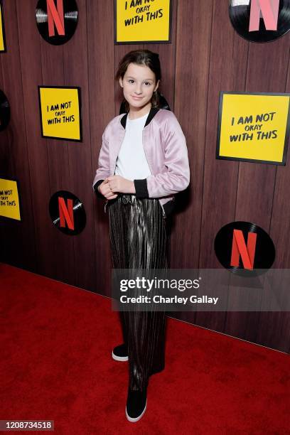 Hayley LeBlanc attends the premiere of Netflix's "I Am Not Okay With This" at The London West Hollywood on February 25, 2020 in West Hollywood,...