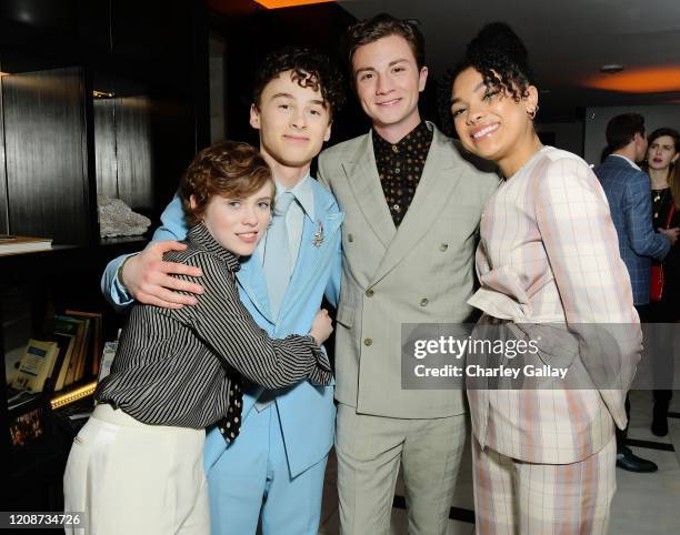Sophia Lillis, Wyatt Oleff, Richard Ellis, and Sofia Bryant attend the premiere of Netflix's "I Am Not Okay With This" at The London West Hollywood...