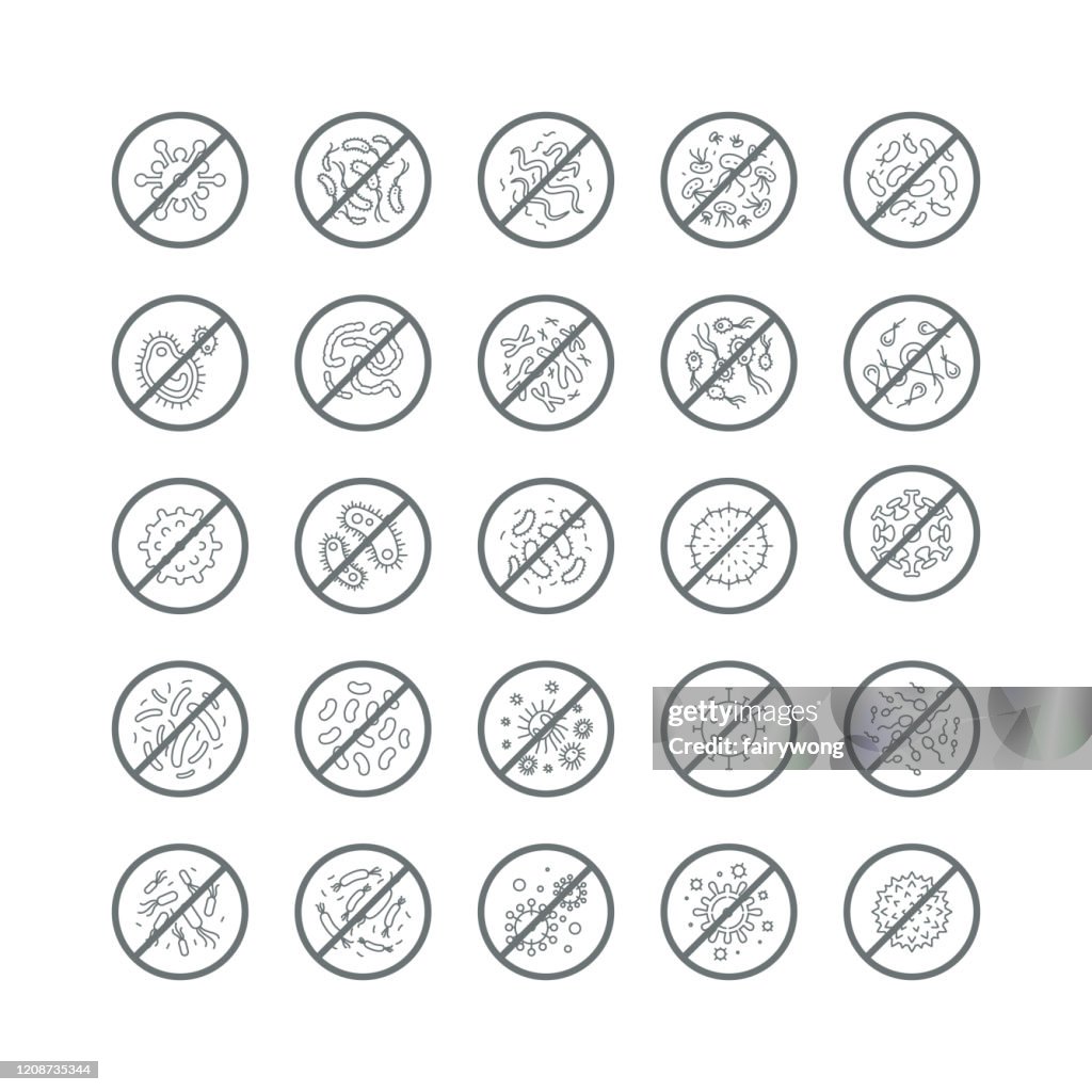Stopteken van virus, bacteriën, kiemen en microben, vectorpictogram