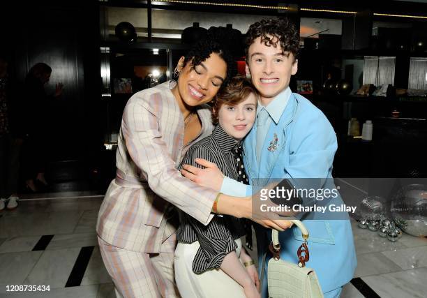 Sofia Bryant, Sophia Lillis, and Wyatt Oleff attend the premiere of Netflix's "I AM NOT OKAY WITH THIS" at The London West Hollywood on February 25,...