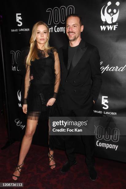 Magazine founder Jean Baptiste Pauchard and Alessandra Pozzi attend "7000" Magazine 7th Issue Gala Diner at Le Fouquet's on February 25, 2020 in...