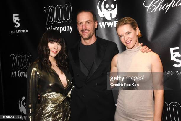 Actress Alix Benezech, 7000 Magazine founder Jean Baptiste Pauchard and photographer Sylvie Castioni attend "7000" Magazine 7th Issue Gala Diner at...