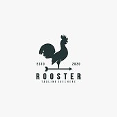 Vector Illustration Rooster Pose Silhouette Style.