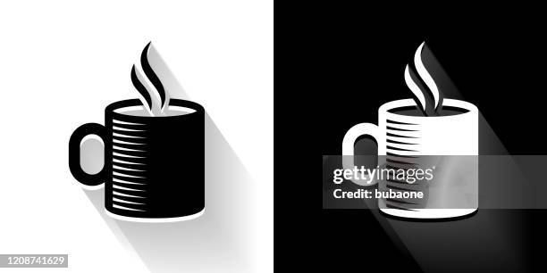 coffee cup black and white icon with long shadow - multiple coffee cups stock illustrations