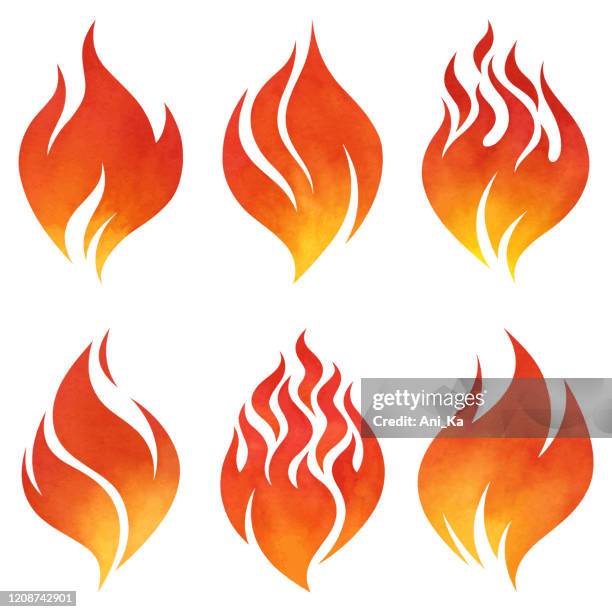aquarell flammensymbole - brennbar stock-grafiken, -clipart, -cartoons und -symbole
