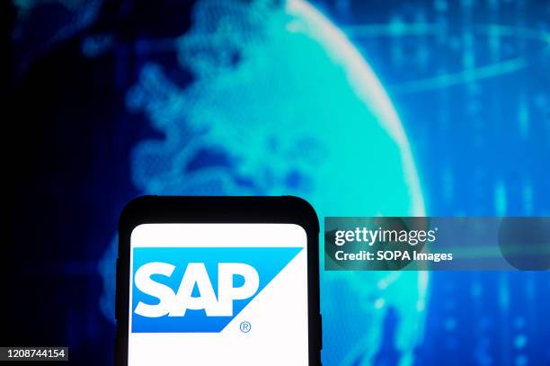 In this photo illustration a SAP Technology logo seen displayed on a smartphone.